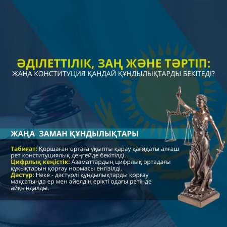 ӘДІЛЕТТІЛІК, ЗАҢ ЖӘНЕ ТӘРТІП: ЖАҢА КОНСТИТУЦИЯ ҚАНДАЙ ҚҰНДЫЛЫҚТАРДЫ БЕКІТЕДІ?