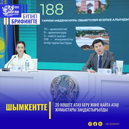 ШЫМКЕНТТЕ 20 КӨШЕГЕ АТАУ БЕРУ ЖӘНЕ ҚАЙТА АТАУ ЖҰМЫСТАРЫ ЗАҢДАСТЫРЫЛДЫ